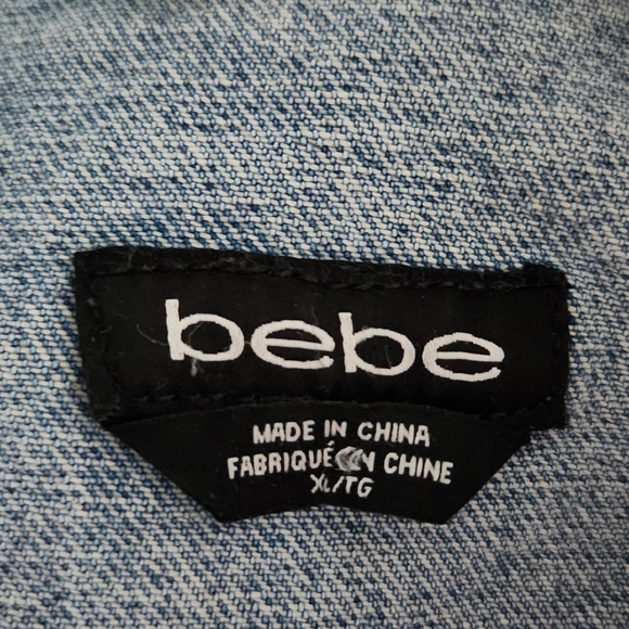 BeBe Women's Denim Jacket with Floral Embroidery And Rhinestones & Pockets - Picture 6 of 9